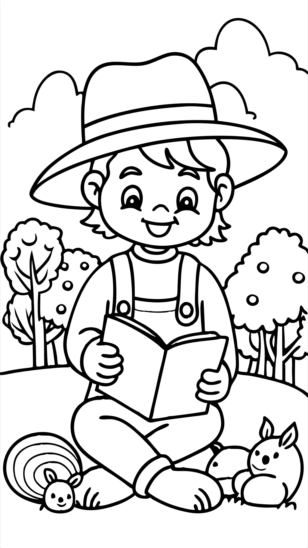 farmer reading coloring page